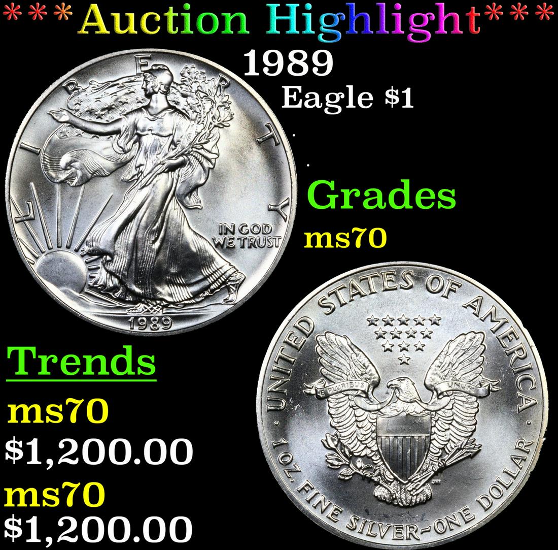 ***Auction Highlight*** 1989 Silver Eagle Dollar $1 Graded ms70 By SEGS (fc) (1 of 5)