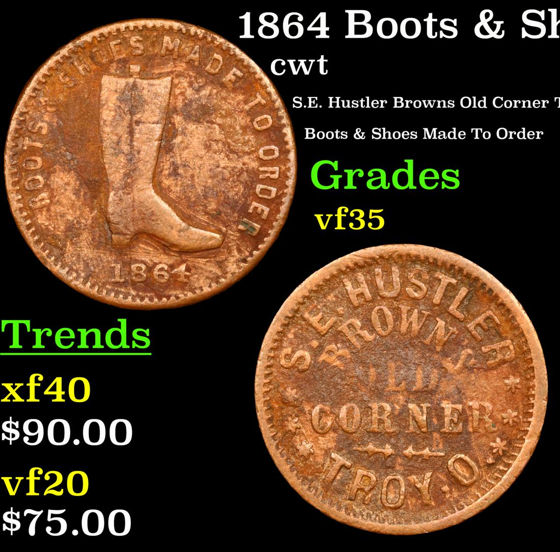 1864 Boots & Shoes Civil War Token Fr-OH-880-C-5a R-3 1c Grades vf++ (1 of 3)