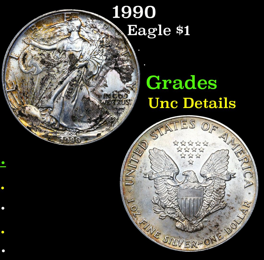 1990 Silver Eagle Dollar $1 Grades Unc Details (1 of 3)