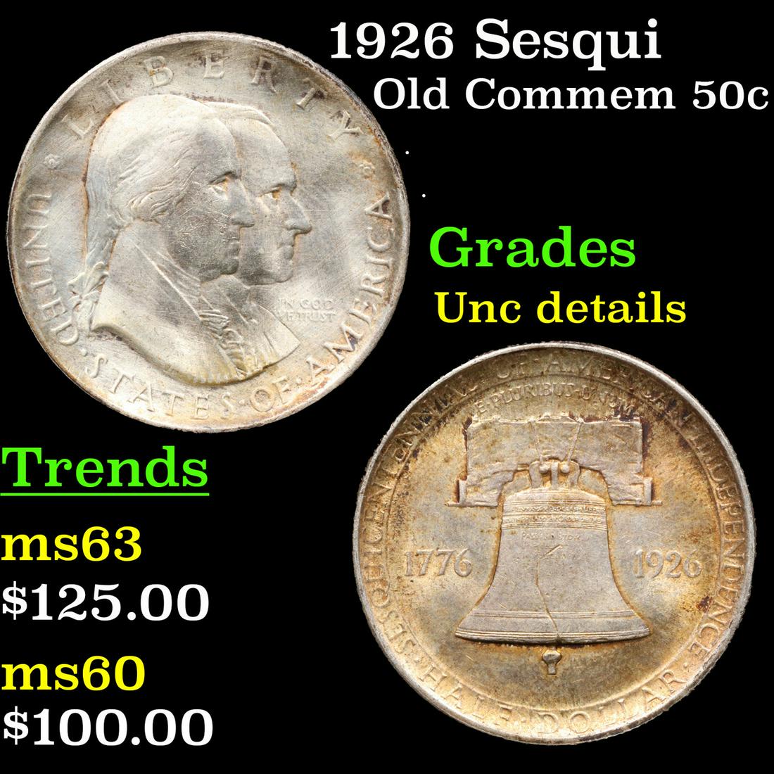 1926 Sesqui Old Commem Half Dollar 50c Grades Unc Details (1 of 3)