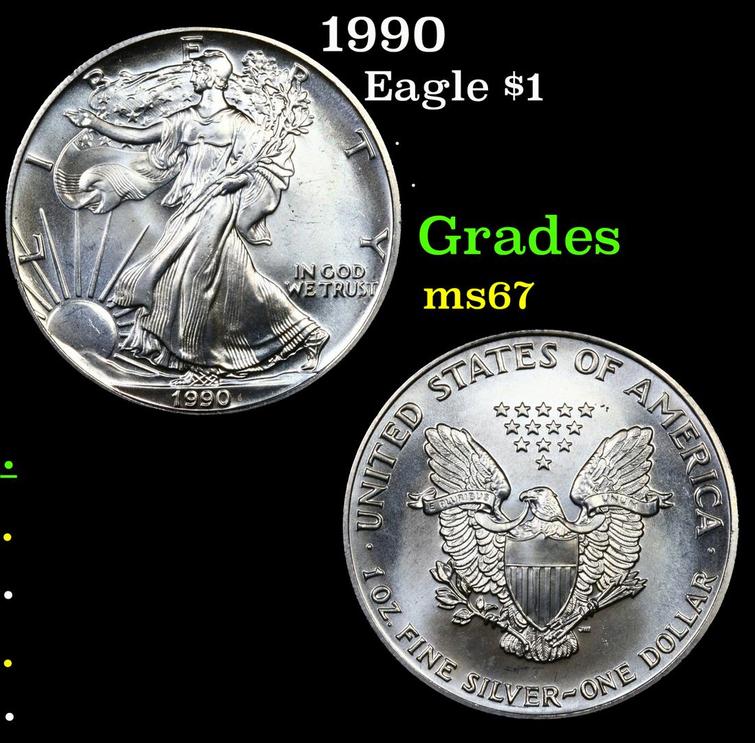 1990 Silver Eagle Dollar $1 Grades GEM++ Unc (1 of 3)
