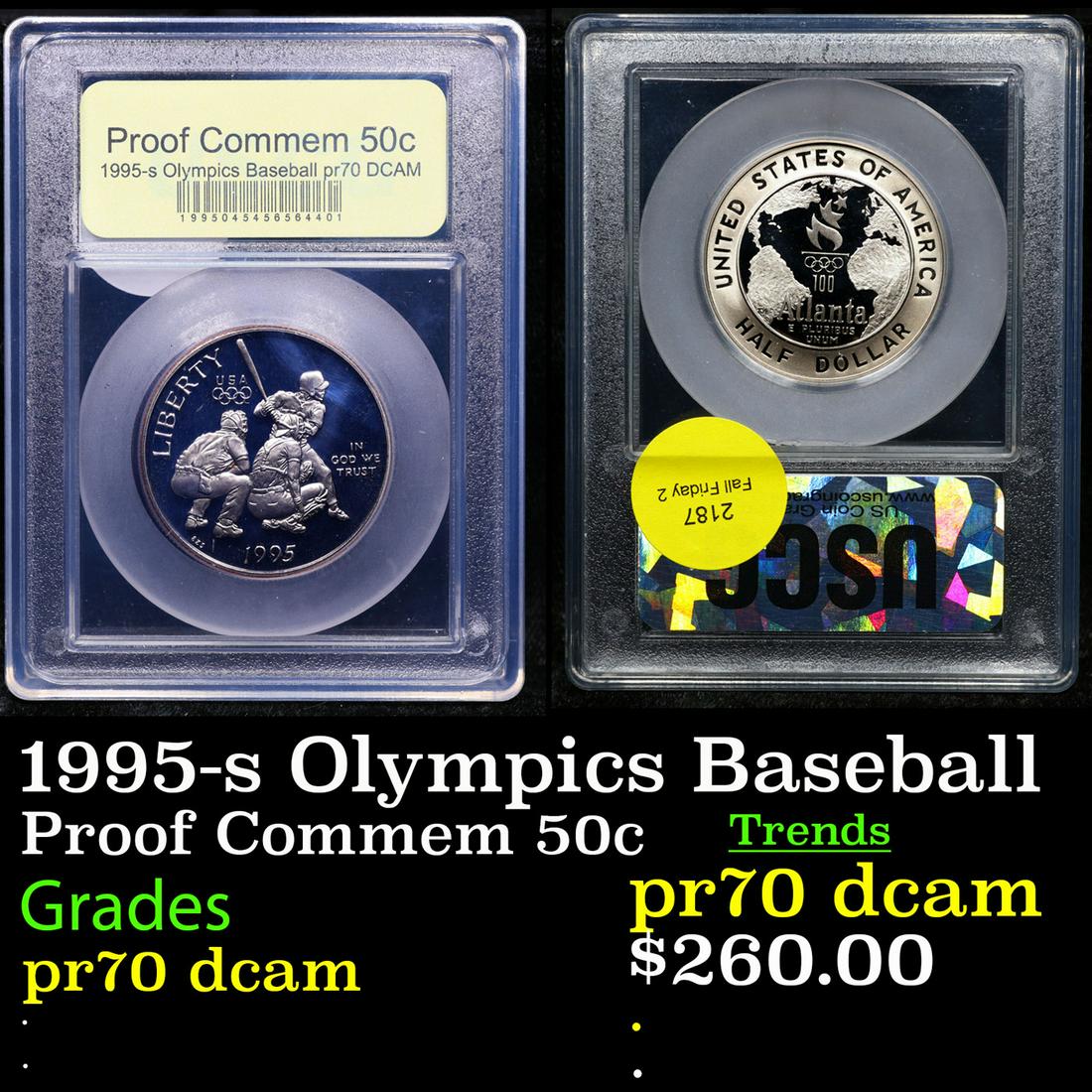 Proof 1995-s Olympics Baseball Modern Commem Half Dollar 50c Graded GEM++ Proof Deep Cameo By USCG (1 of 3)