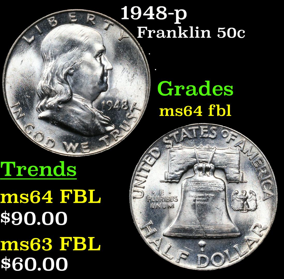 1948-p Franklin Half Dollar 50c Grades Choice Unc FBL (1 of 3)