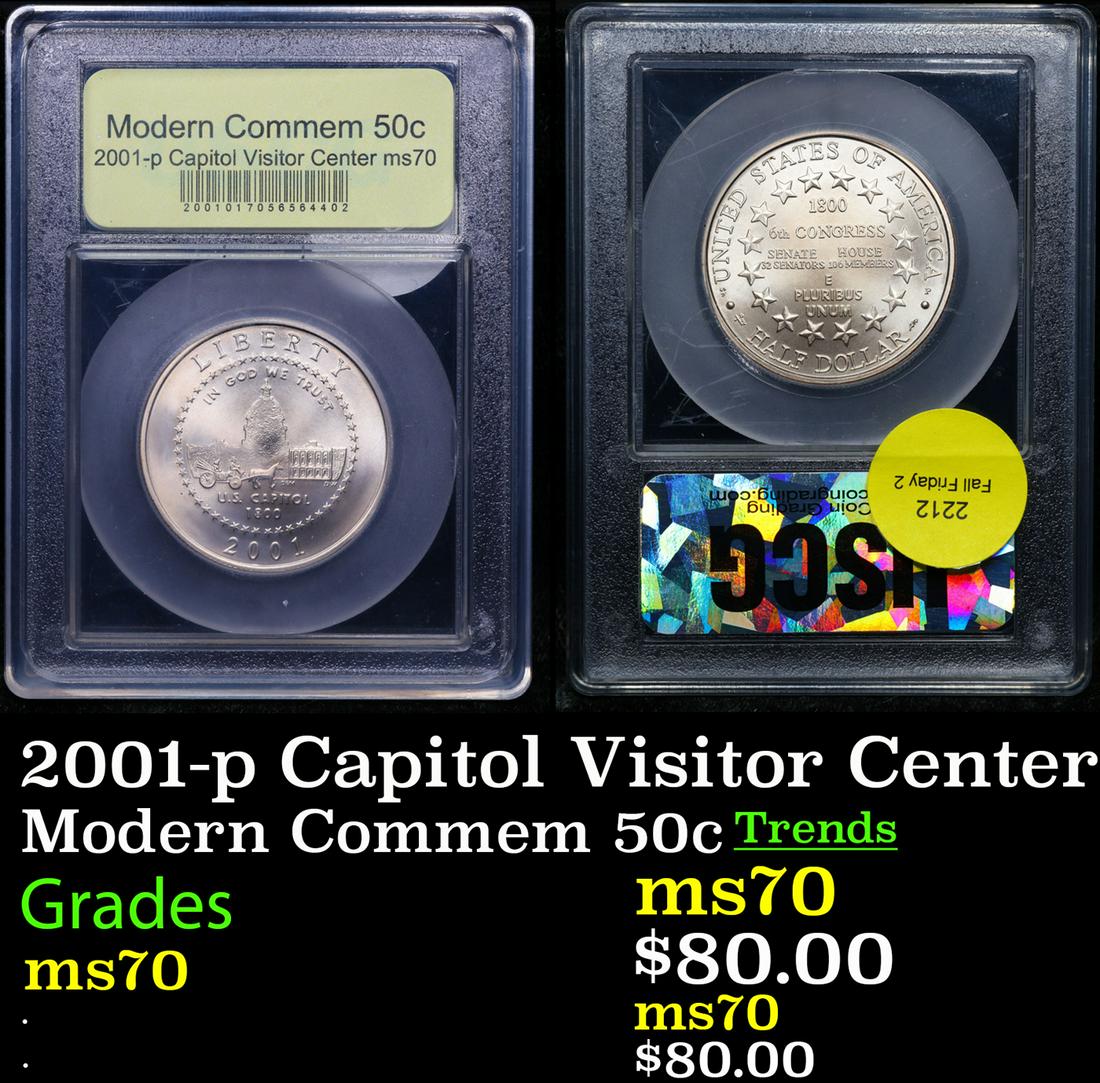 2001-p Capitol Visitor Center Modern Commem Half Dollar 50c Graded ms70, Perfection By USCG (1 of 3)