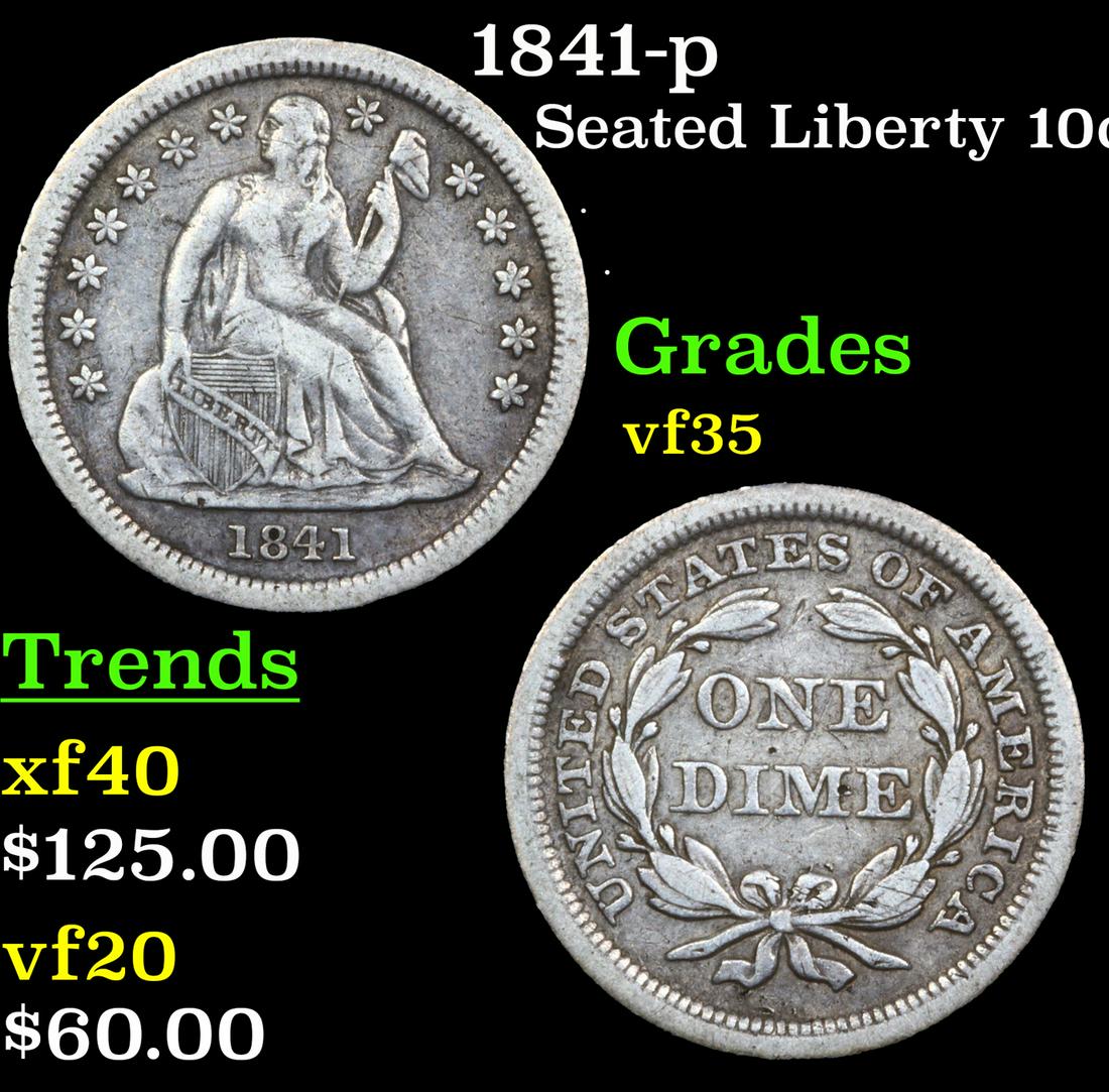 1841-p Seated Liberty Dime 10c Grades vf++ (1 of 3)