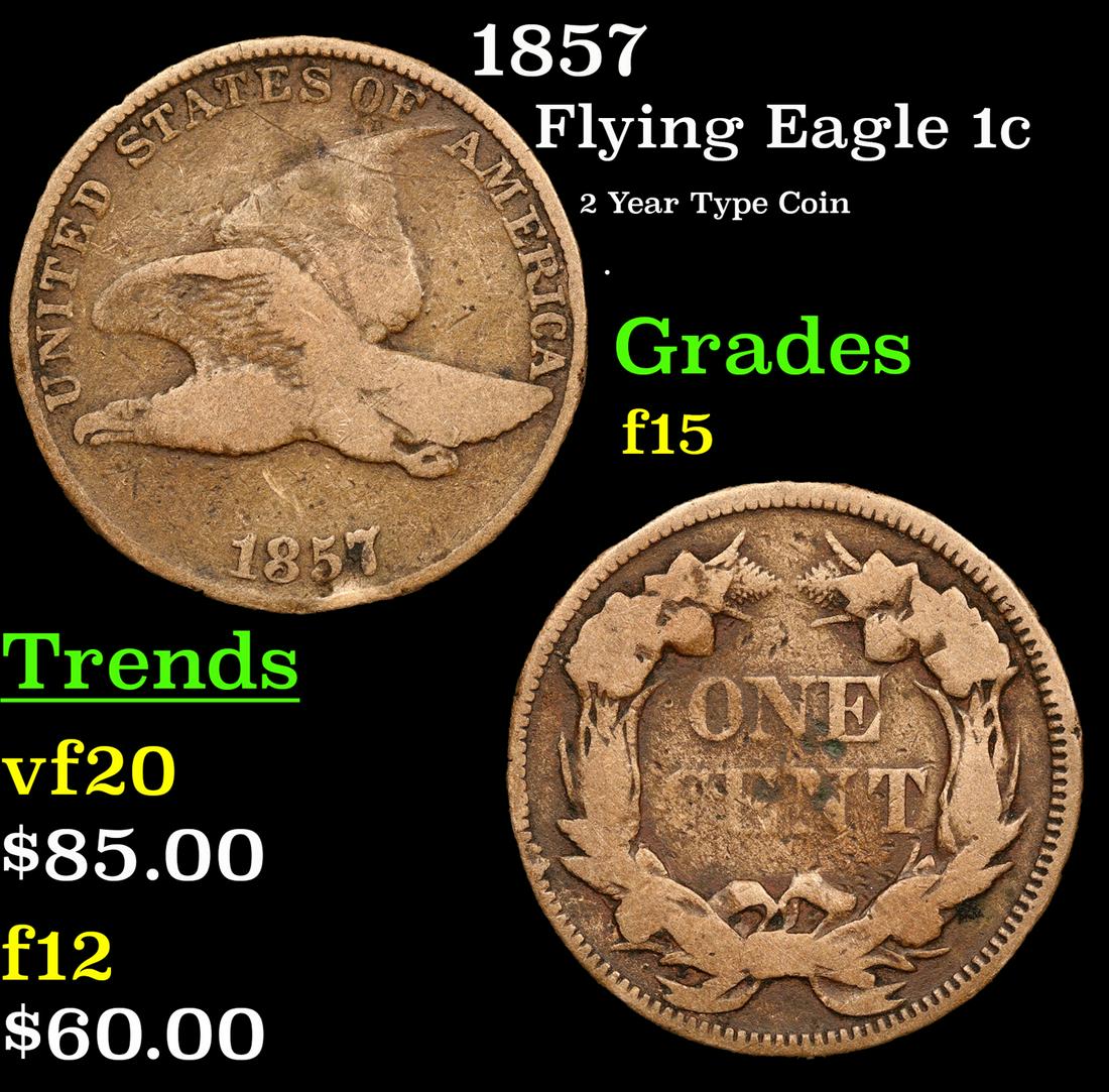 1857 Flying Eagle Cent 1c Grades f+ (1 of 3)