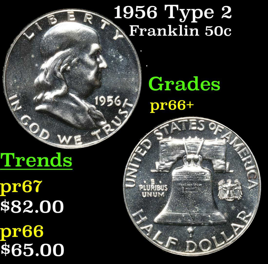 Proof 1956 Type 2 Franklin Half Dollar 50c Grades GEM++ Proof (1 of 3)