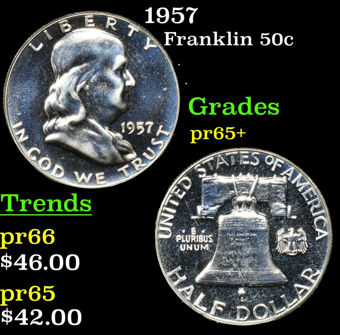 Proof 1957 Franklin Half Dollar 50c Grades GEM+ Proof (1 of 3)