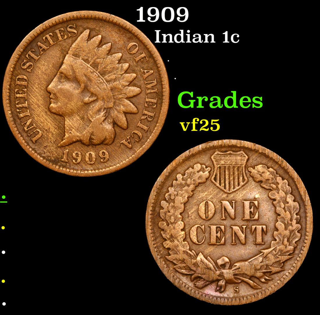 1909-s Indian Cent 1c Grades vf+ (1 of 3)