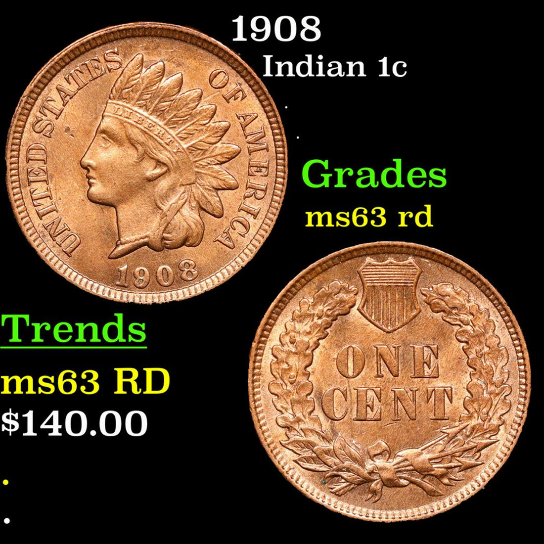 1908 Indian Cent 1c Grades Select Unc RD (1 of 3)