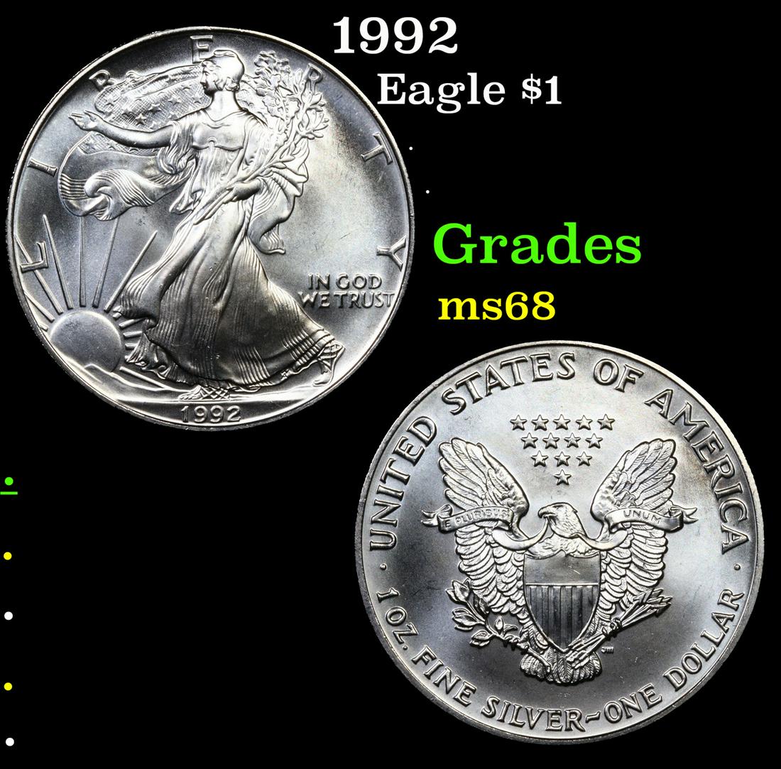 1992 Silver Eagle Dollar $1 Grades GEM+++ Unc (1 of 3)