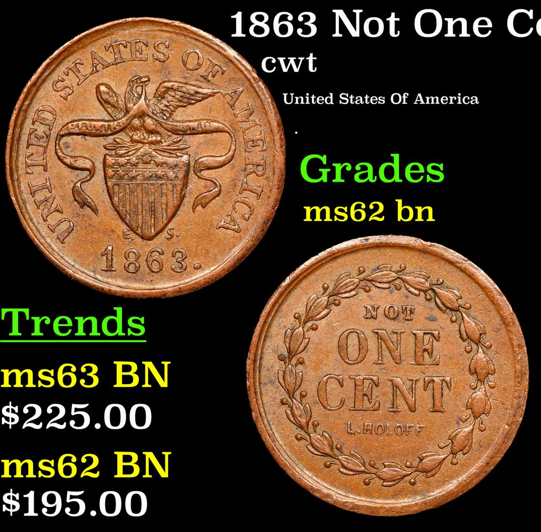 1863 Not One Cent Civil War Token 1c Grades Select Unc BN (1 of 3)