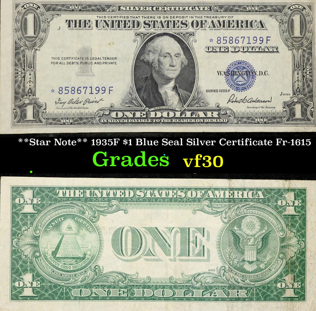 **Star Note** 1935F $1 Blue Seal Silver Certificate Fr-1615 Grades vf++ (1 of 3)