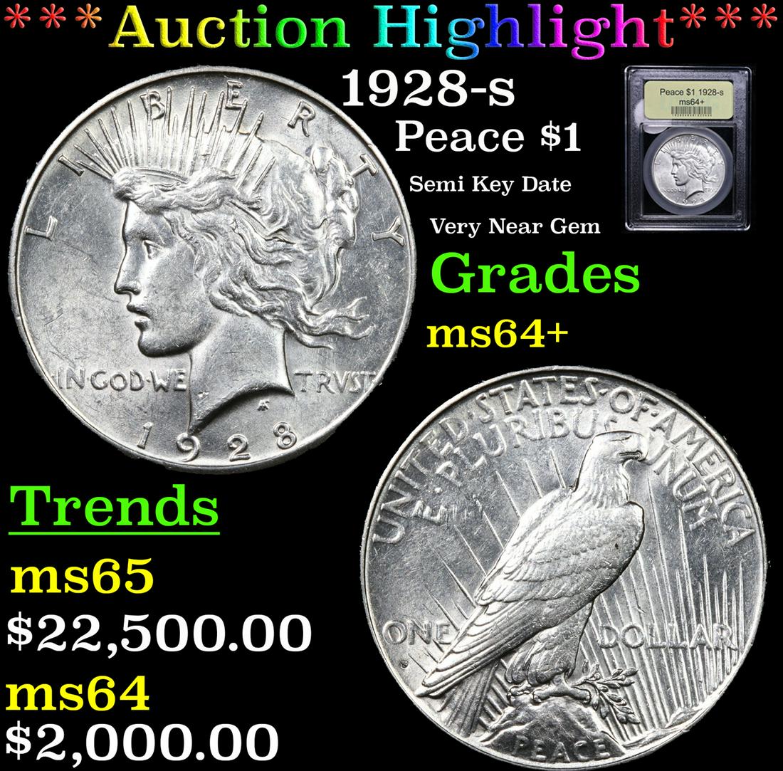 ***Auction Highlight*** 1928-s Peace Dollar $1 Graded Choice+ Unc By USCG (fc) (1 of 5)