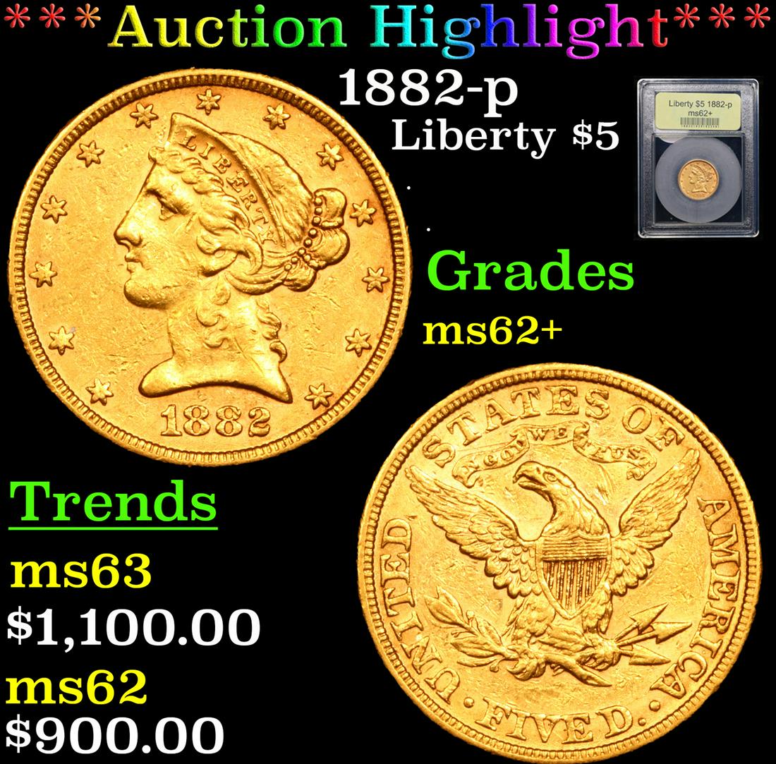 ***Auction Highlight*** 1882-p Gold Liberty Half Eagle $5 Graded Select Unc By USCG (fc) (1 of 5)