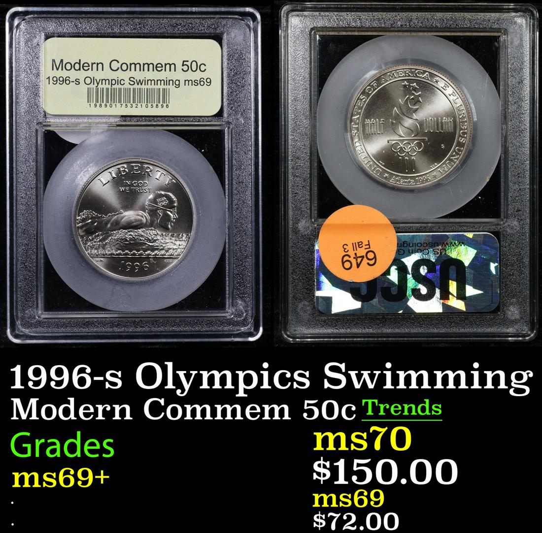 1996-s Olympics Swimming Modern Commem Half Dollar 50c Graded ms69+ By USCG (1 of 3)