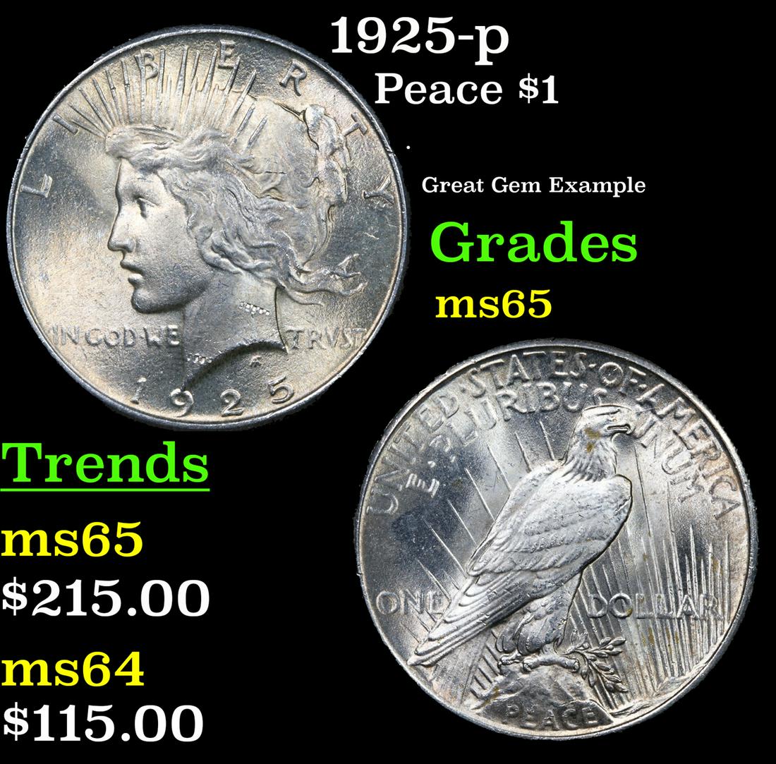 1925-p Peace Dollar $1 Grades GEM Unc (1 of 3)