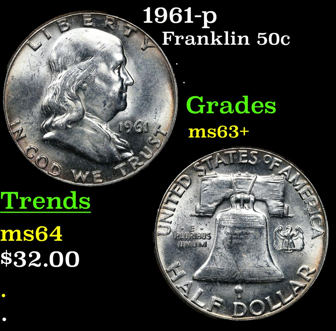 1961-p Franklin Half Dollar 50c Grades Select+ Unc (1 of 3)