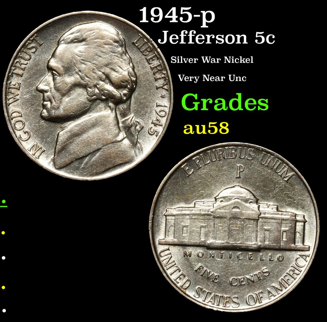 1945-p Jefferson Nickel 5c Grades Choice AU/BU Slider (1 of 3)