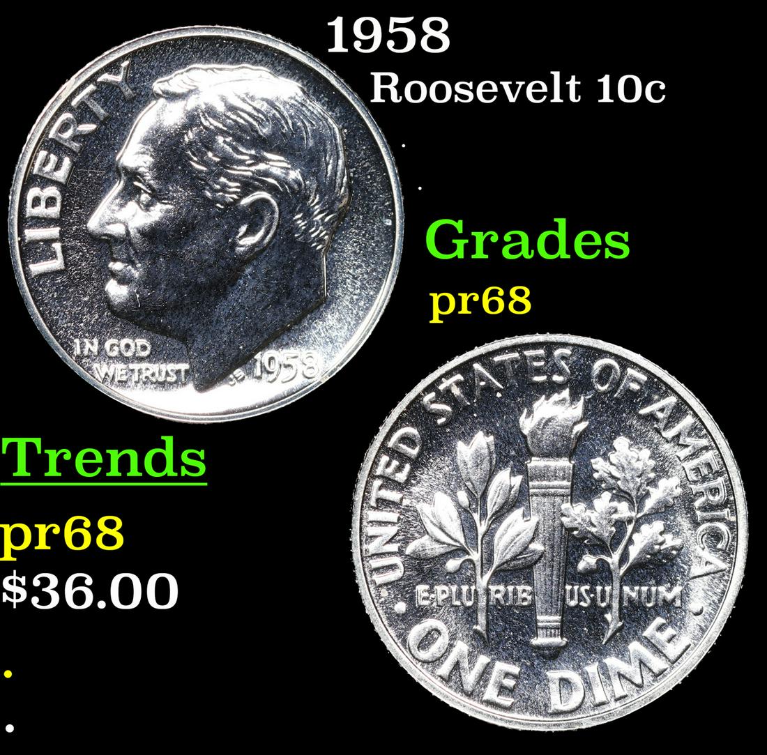 Proof 1958 Roosevelt Dime 10c Grades GEM++ Proof (1 of 3)