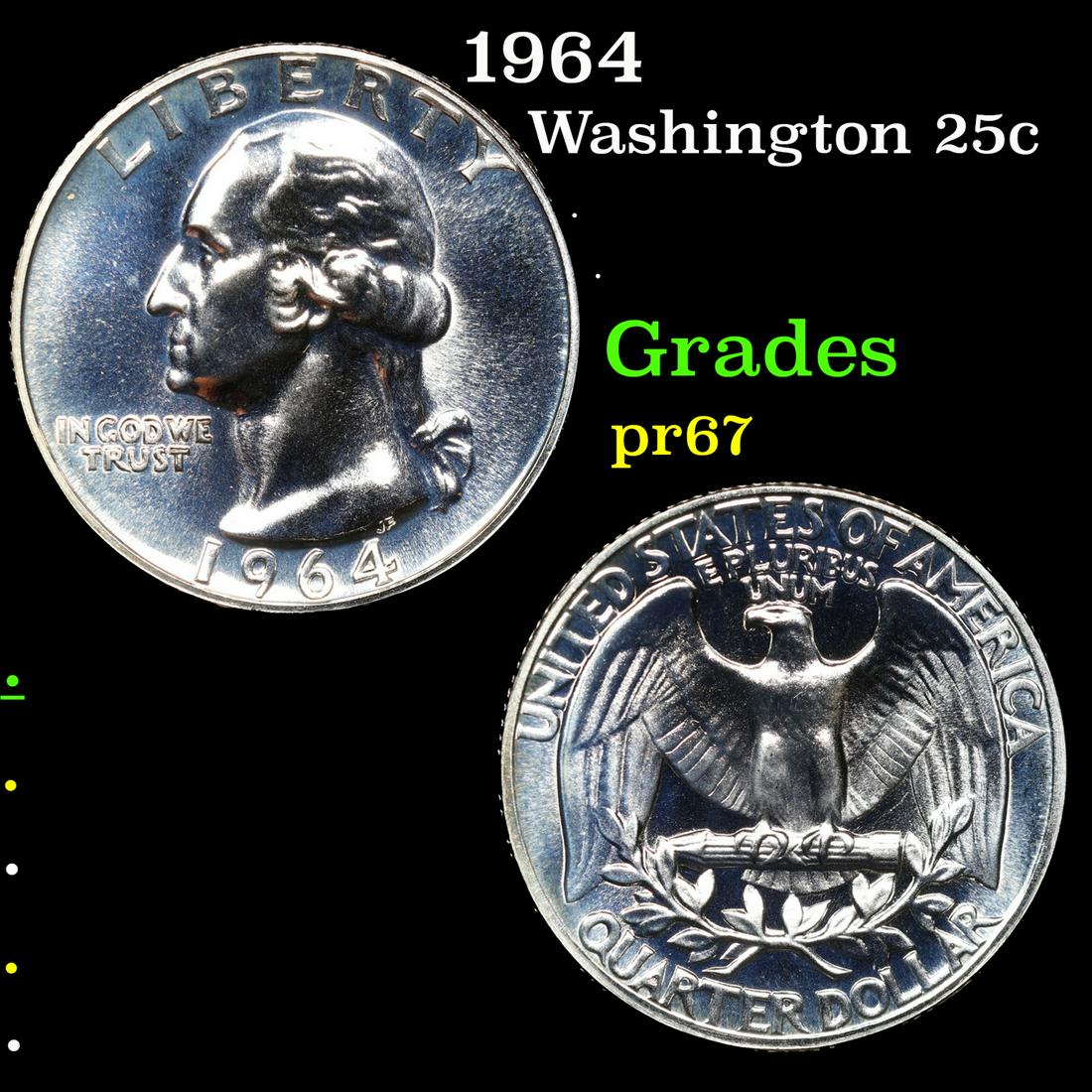 Proof 1964 Washington Quarter 25c Grades GEM++ Proof (1 of 3)