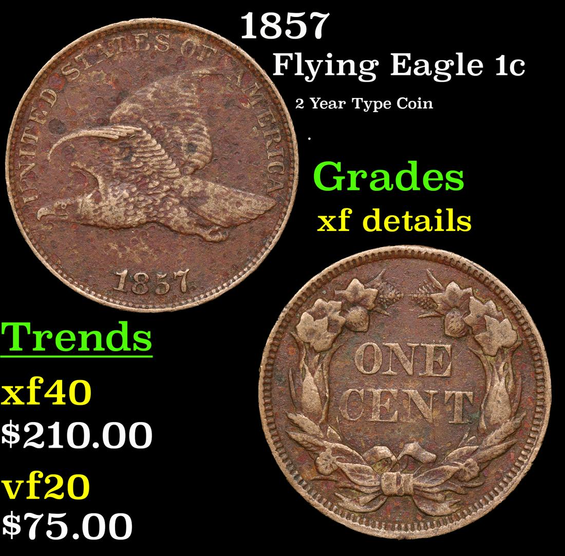 1857 Flying Eagle Cent 1c Grades xf details (1 of 3)