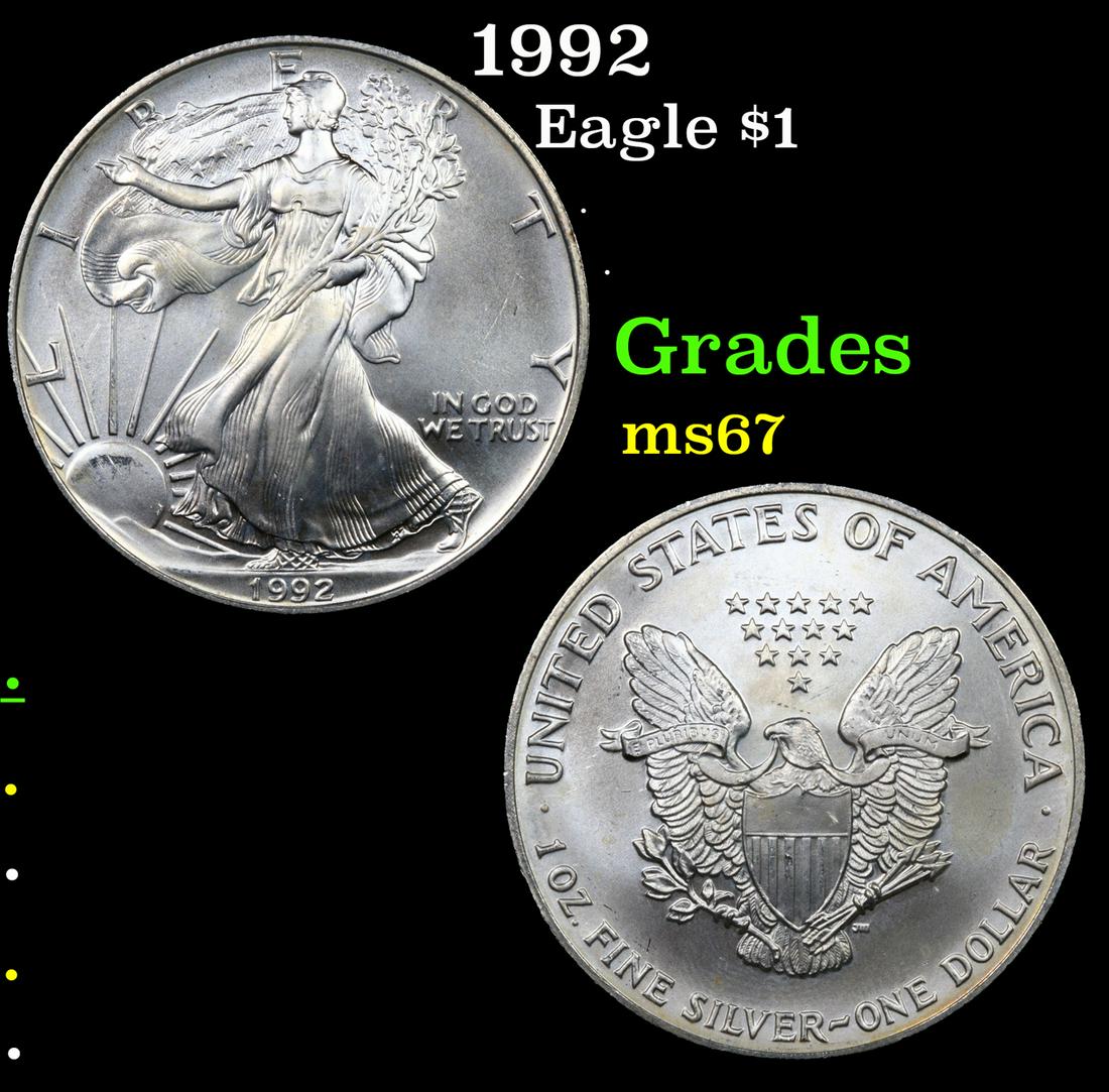 1992 Silver Eagle Dollar $1 Grades GEM++ Unc (1 of 3)