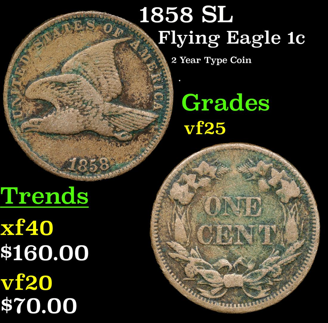 1858 SL Flying Eagle Cent 1c Grades vf+ (1 of 3)