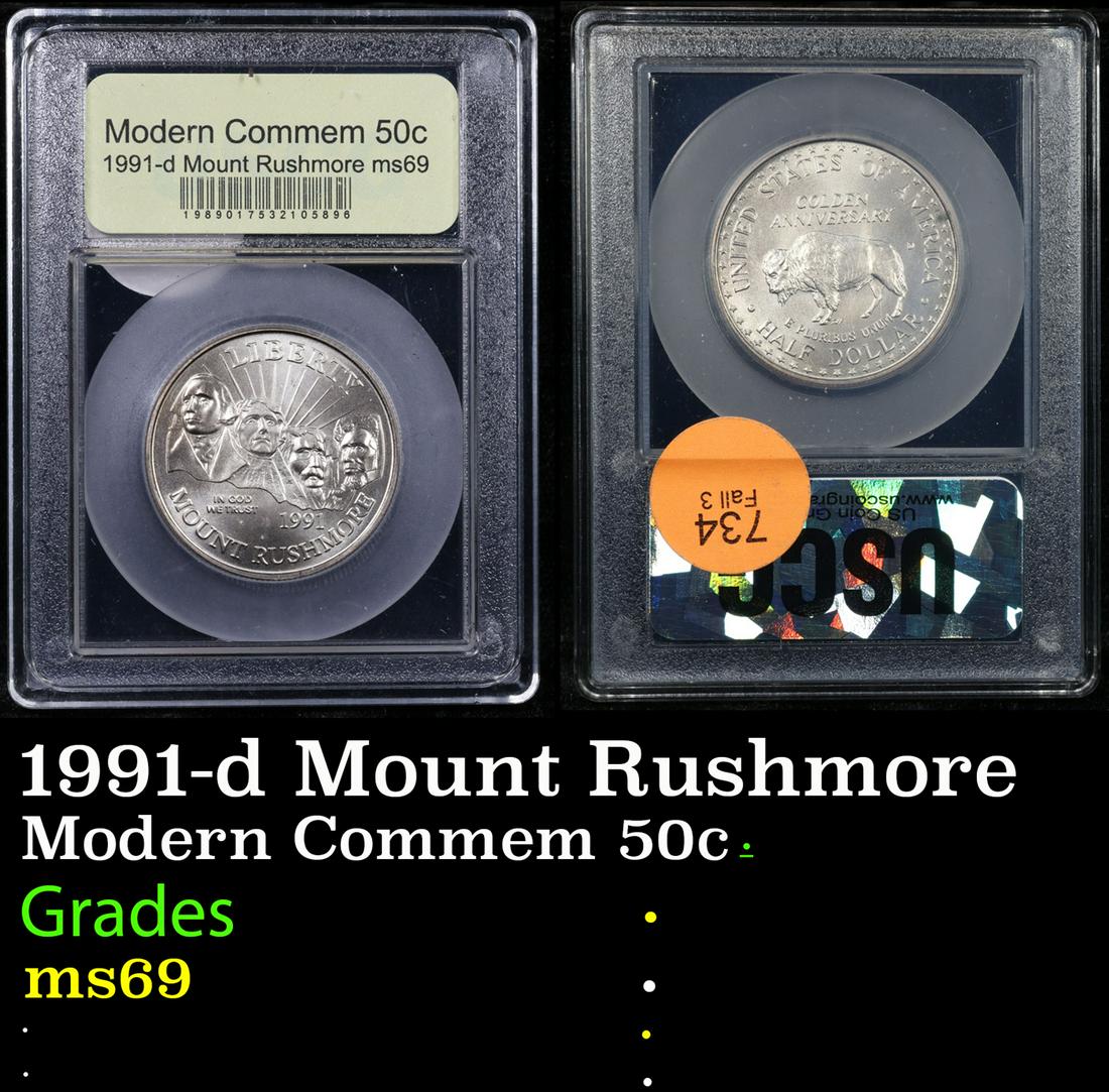 1991-d Mount Rushmore Modern Commem Half Dollar 50c Graded ms69 By USCG (1 of 3)