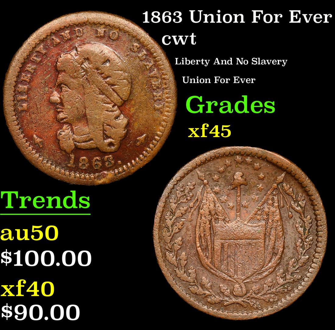 1863 Union For Ever Civil War Token 1c Grades xf+ (1 of 3)