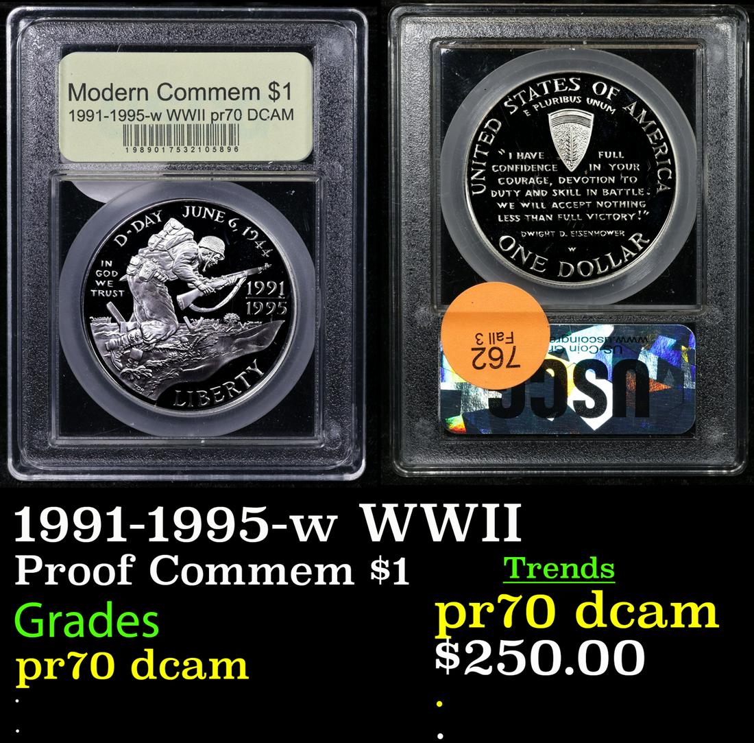 Proof 1991-1995-w WWII Modern Commem Dollar $1 Graded GEM++ Proof Deep Cameo By USCG (1 of 3)