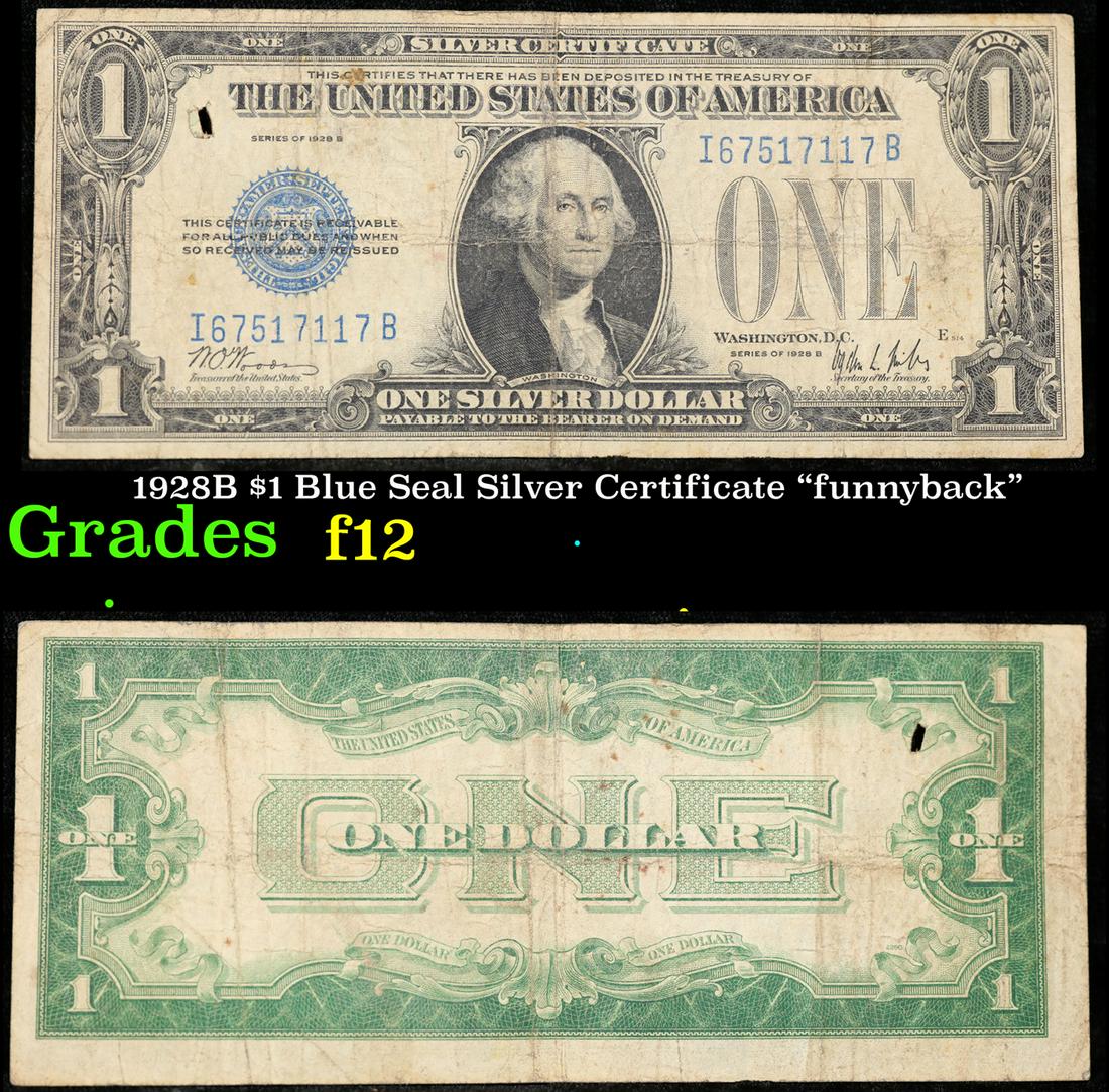 1928B $1 Blue Seal Silver Certificate "funnyback" Grades f, fine (1 of 3)