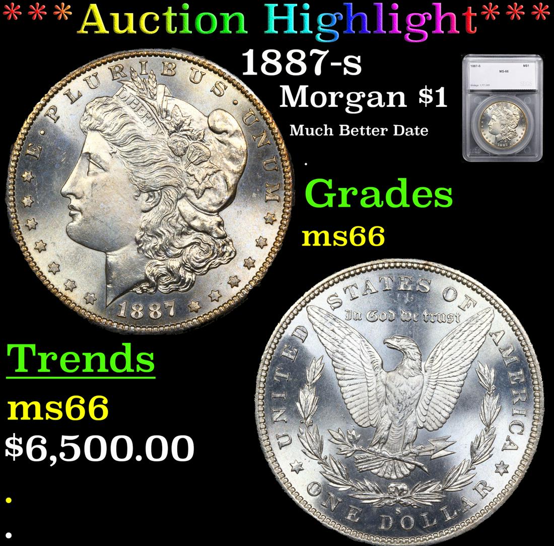***Auction Highlight*** 1887-s Morgan Dollar $1 Graded ms66 By SEGS (fc) (1 of 5)