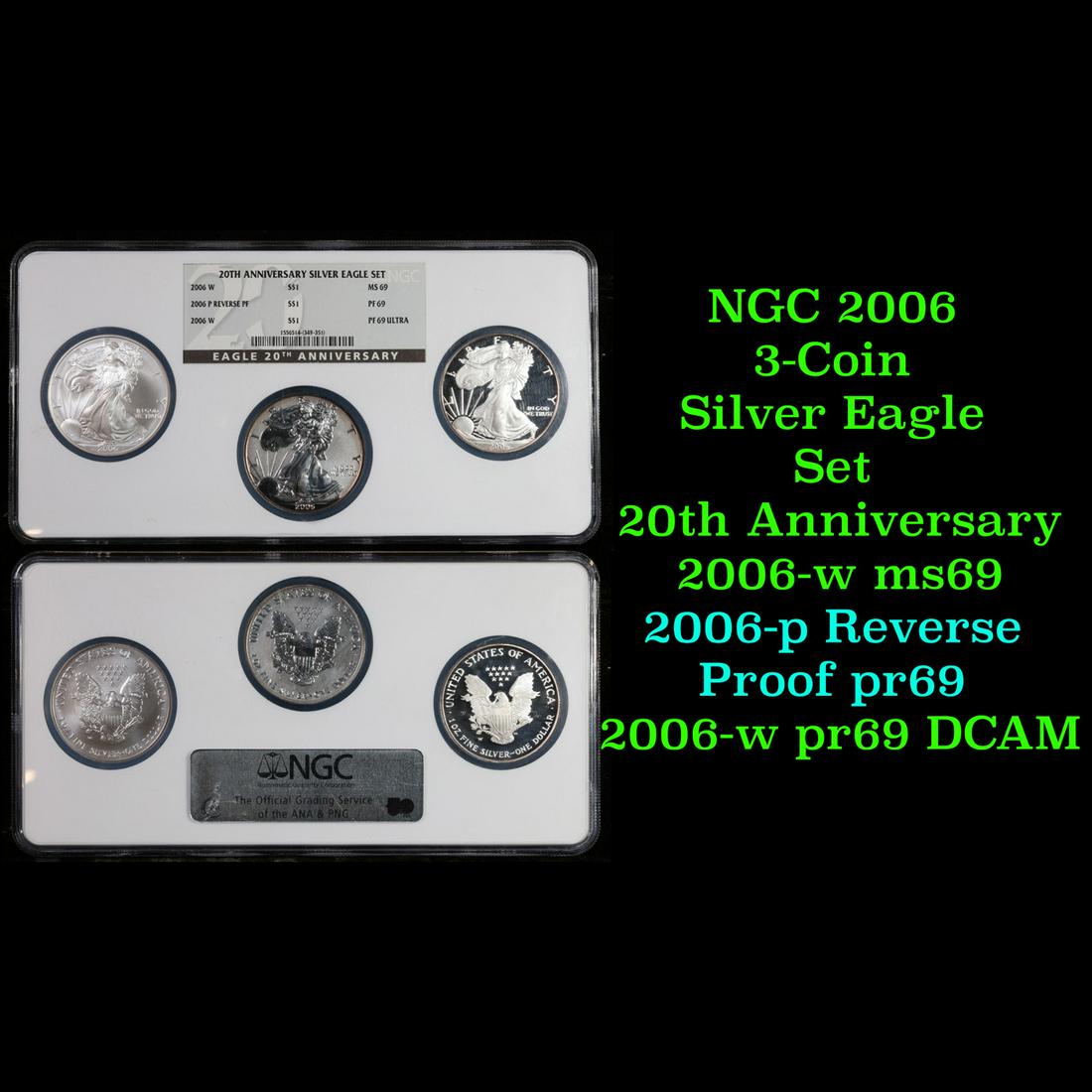 NGC 2006 3-Coin Proof Silver Eagle Set (20th Anniv) By NGC (1 of 3)