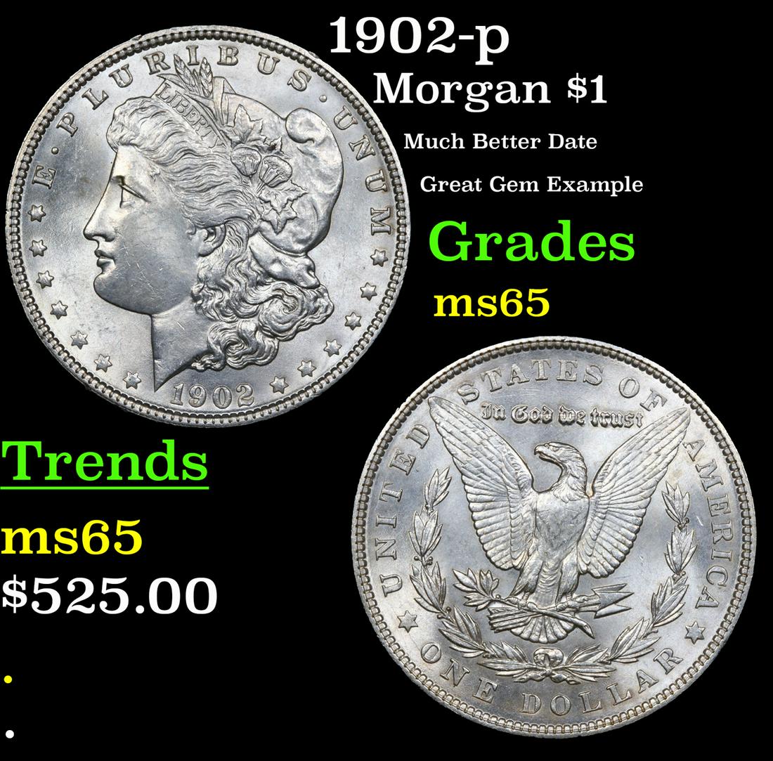 1902-p Morgan Dollar $1 Grades GEM Unc (1 of 3)