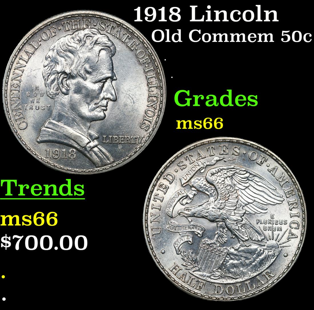 1918 Lincoln Old Commem Half Dollar 50c Grades GEM+ Unc (1 of 3)