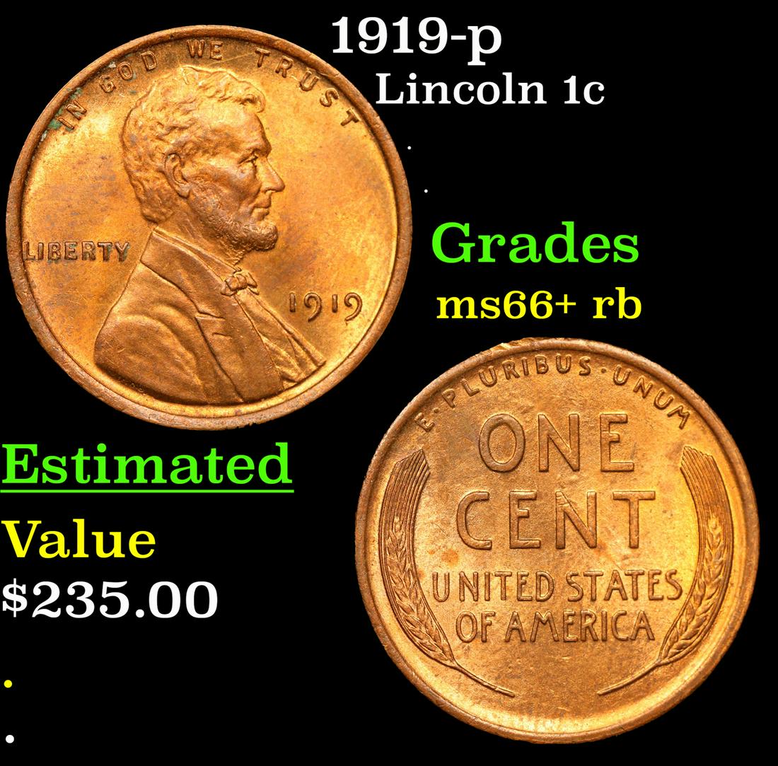 1919-p Lincoln Cent 1c Grades GEM++ RB (1 of 3)