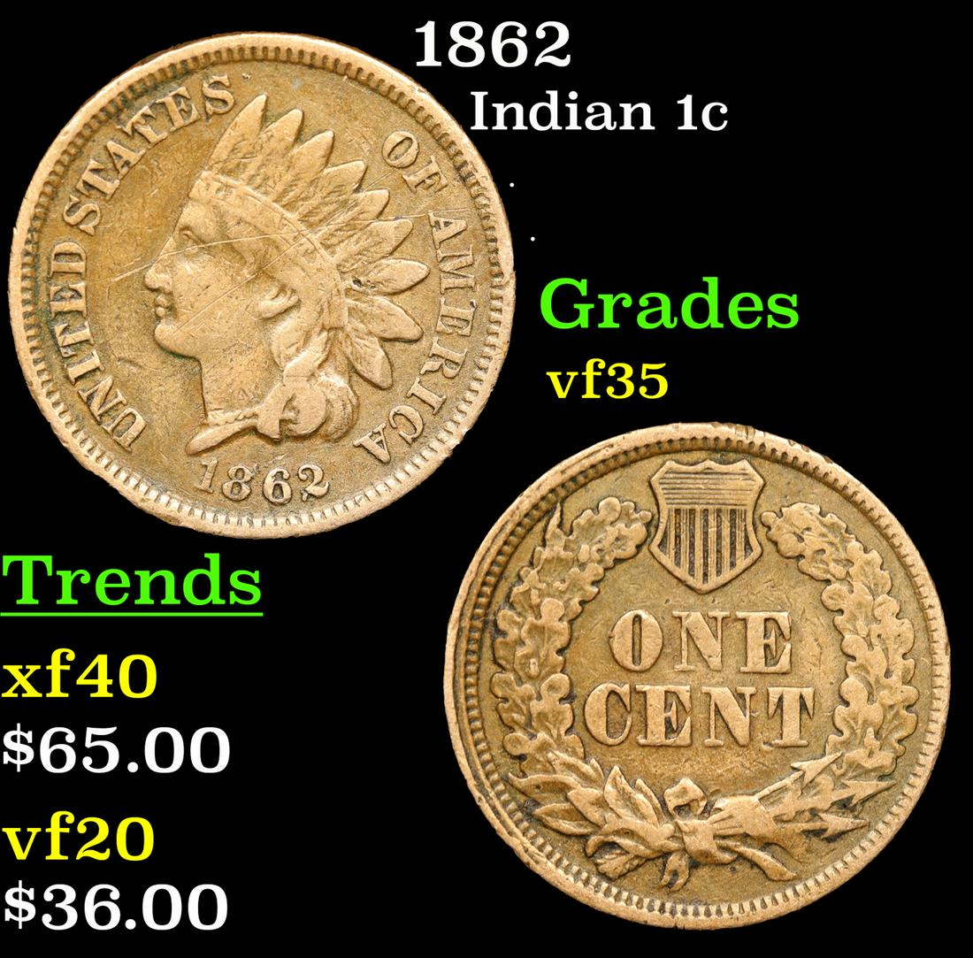 1862 Indian Cent 1c Grades vf++ (1 of 3)