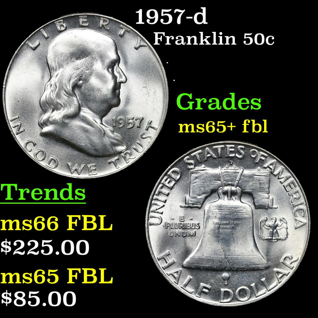 1957-d Franklin Half Dollar 50c Grades GEM+ FBL (1 of 3)