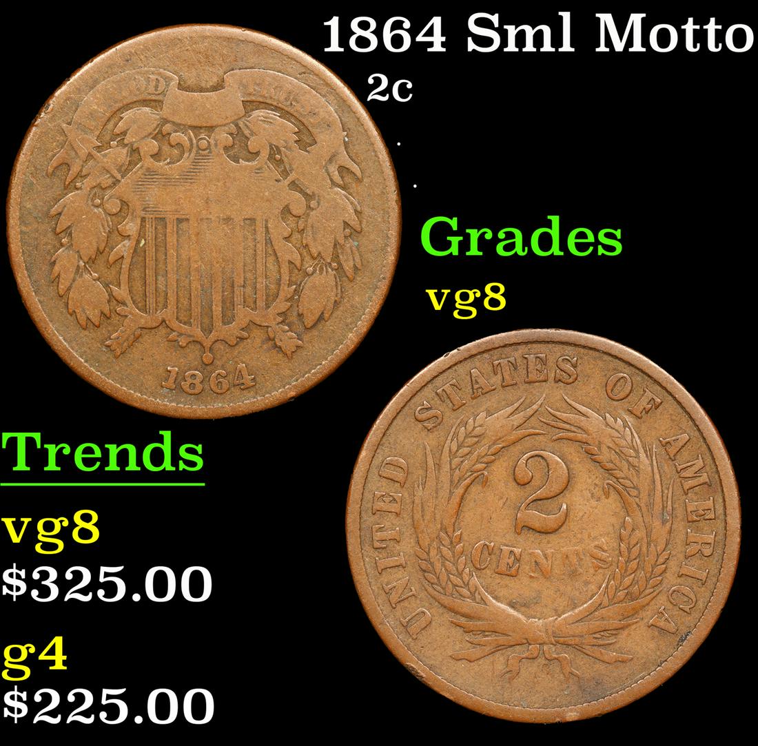 1864 Sml Motto Two Cent Piece 2c Grades vg, very good (1 of 3)