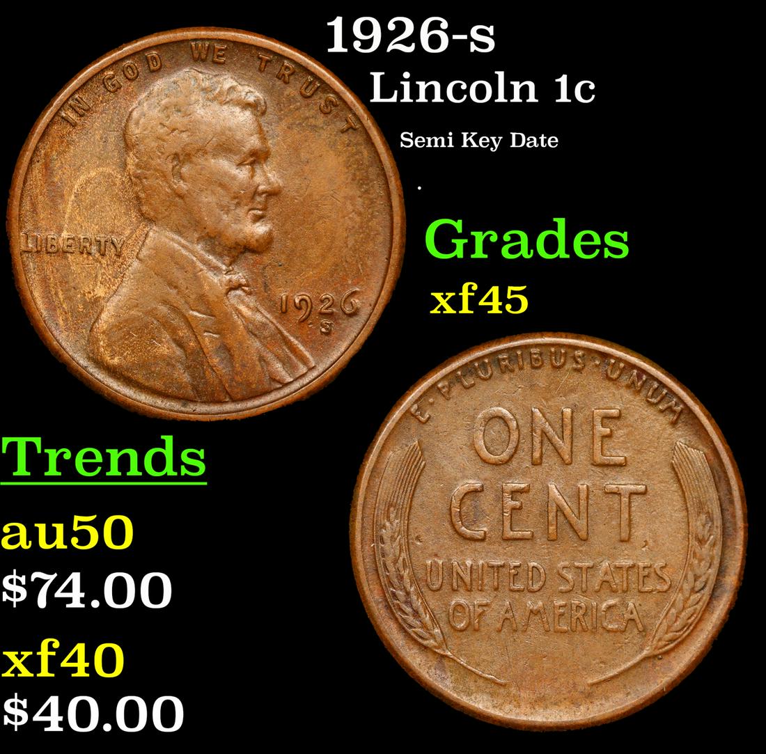 1926-s Lincoln Cent 1c Grades xf+ (1 of 3)