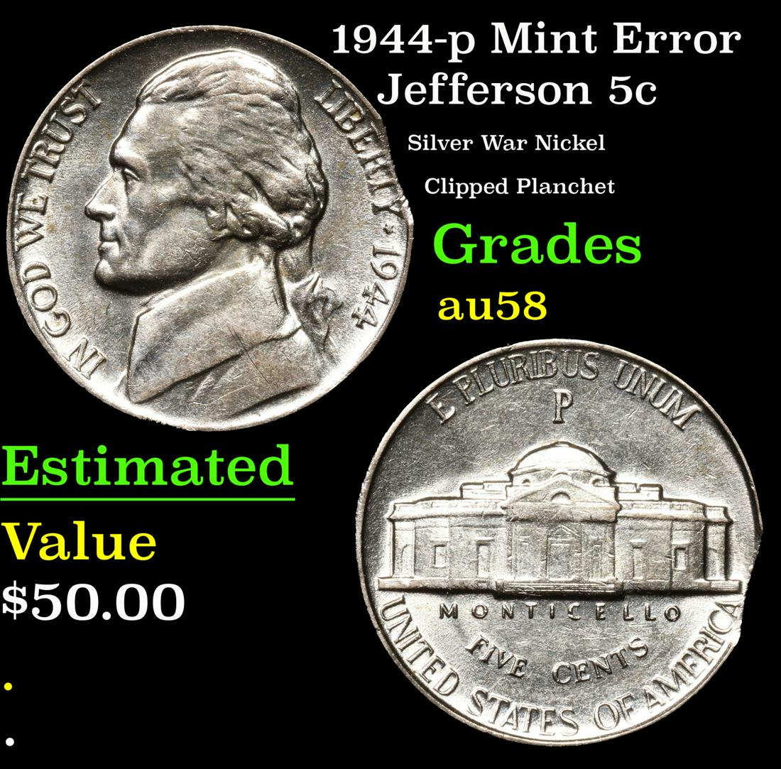1944-p Jefferson Nickel Mint Error 5c Grades Choice AU/BU Slider (1 of 3)