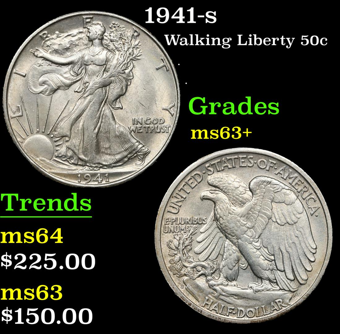 1941-s Walking Liberty Half Dollar 50c Grades Select+ Unc (1 of 3)