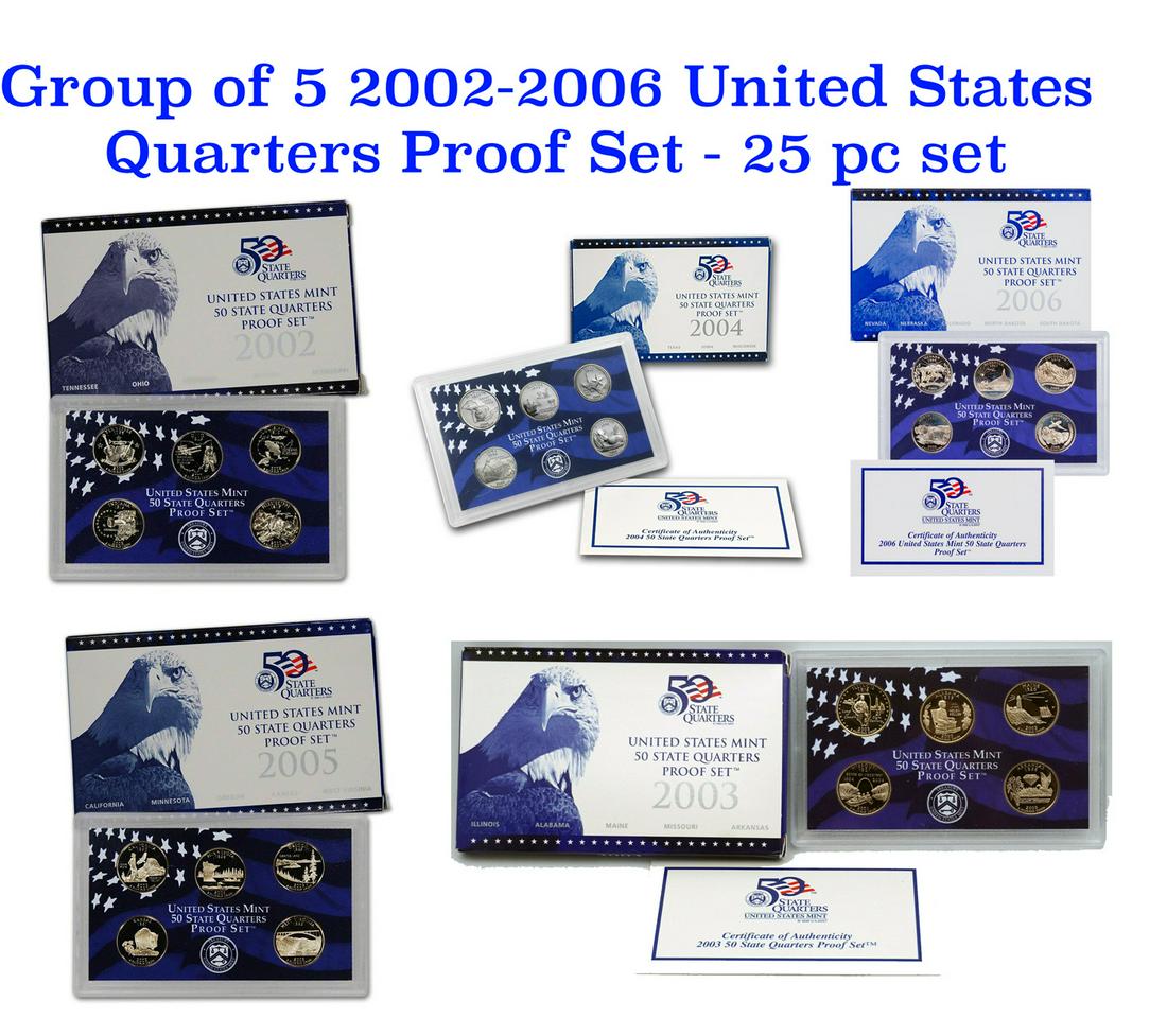 Group of 5 2002-2006 United States Quarters Proof Set - 25 pc set (1 of 6)