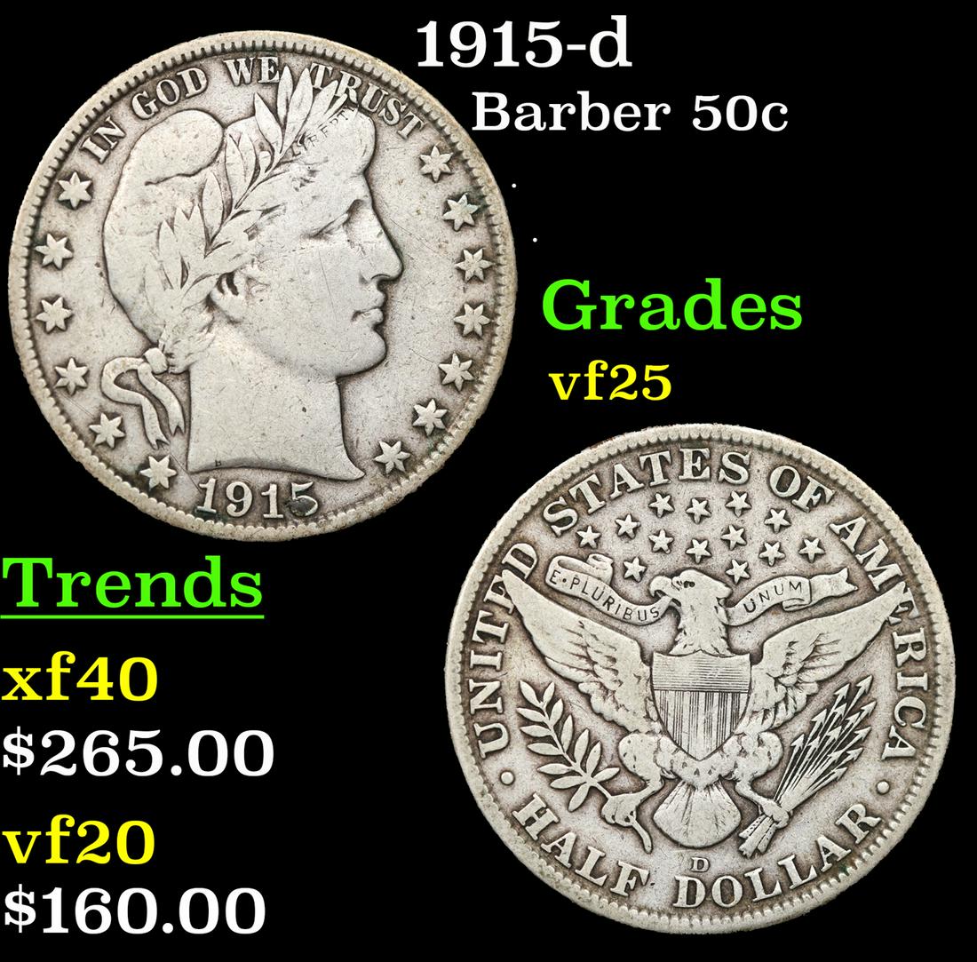 1915-d Barber Half Dollars 50c Grades vf+ (1 of 3)