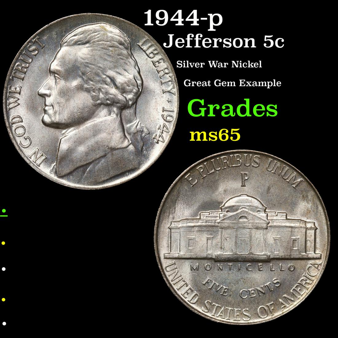 1944-p Jefferson Nickel 5c Grades GEM Unc (1 of 3)
