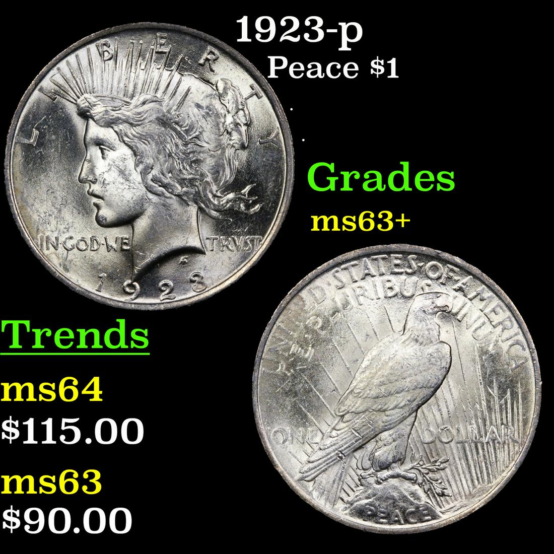 1923-p Peace Dollar $1 Grades Select+ Unc (1 of 3)