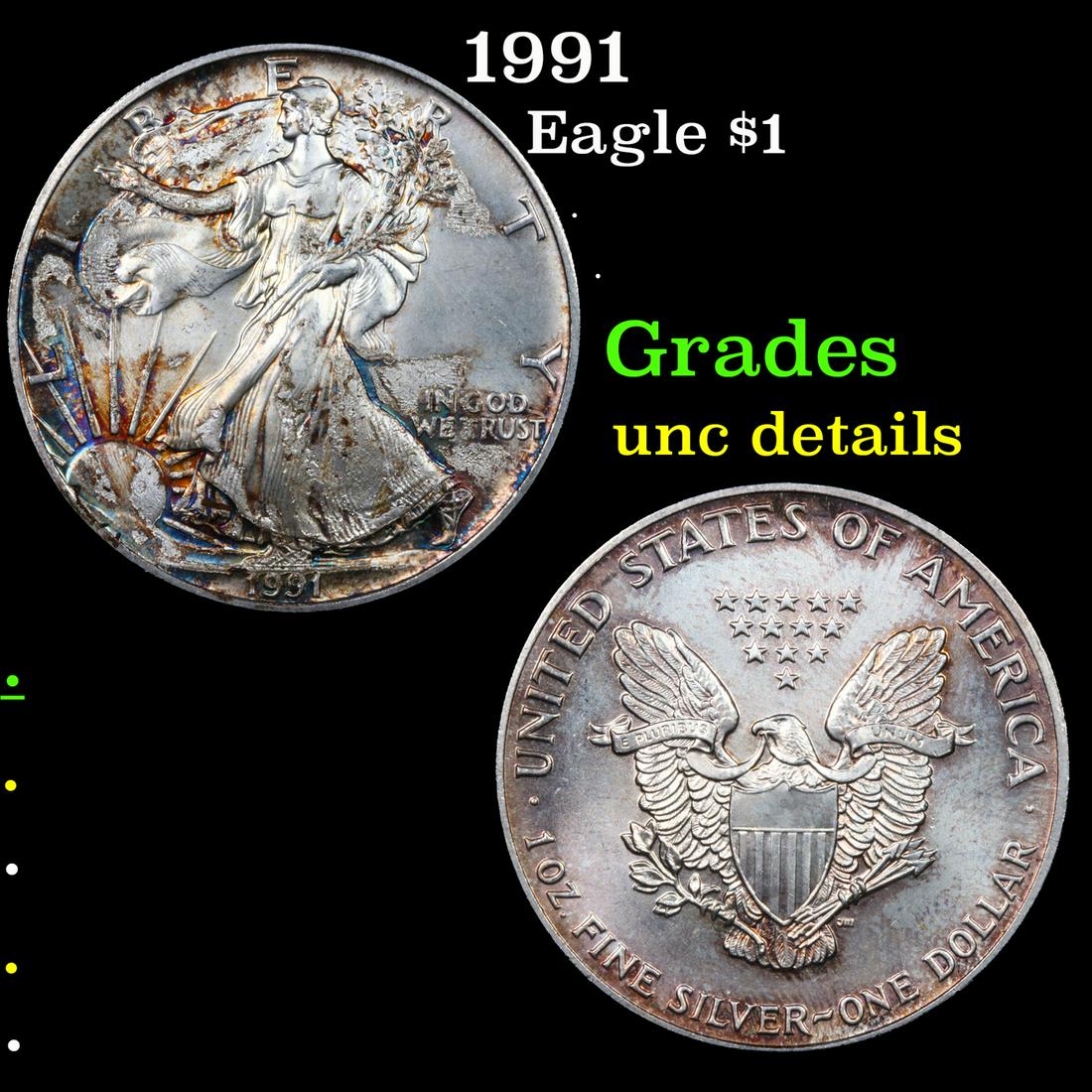 1991 Silver Eagle Dollar $1 Grades Unc Details (1 of 3)