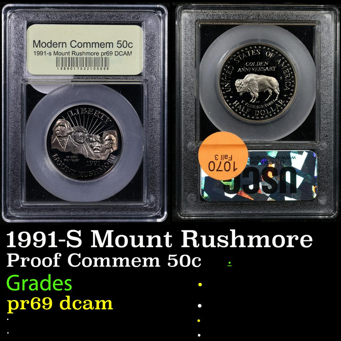 Proof 1991-S Mount Rushmore Modern Commem Half Dollar 50c Graded GEM++ Proof Deep Cameo By USCG (1 of 3)