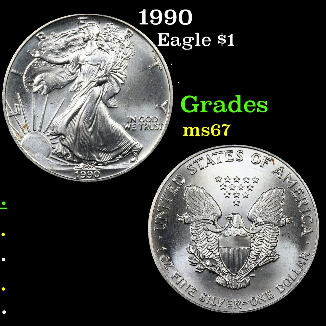 1990 Silver Eagle Dollar $1 Grades GEM++ Unc (1 of 3)